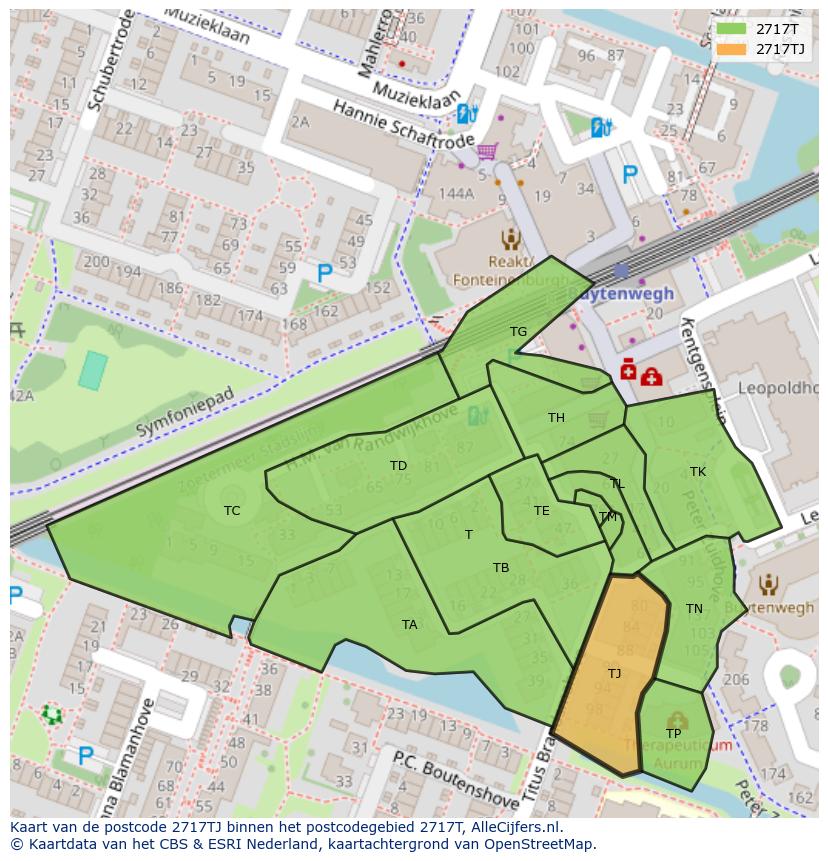 Afbeelding van het postcodegebied 2717 TJ op de kaart.
