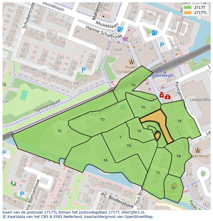 Afbeelding van het postcodegebied 2717 TL op de kaart.