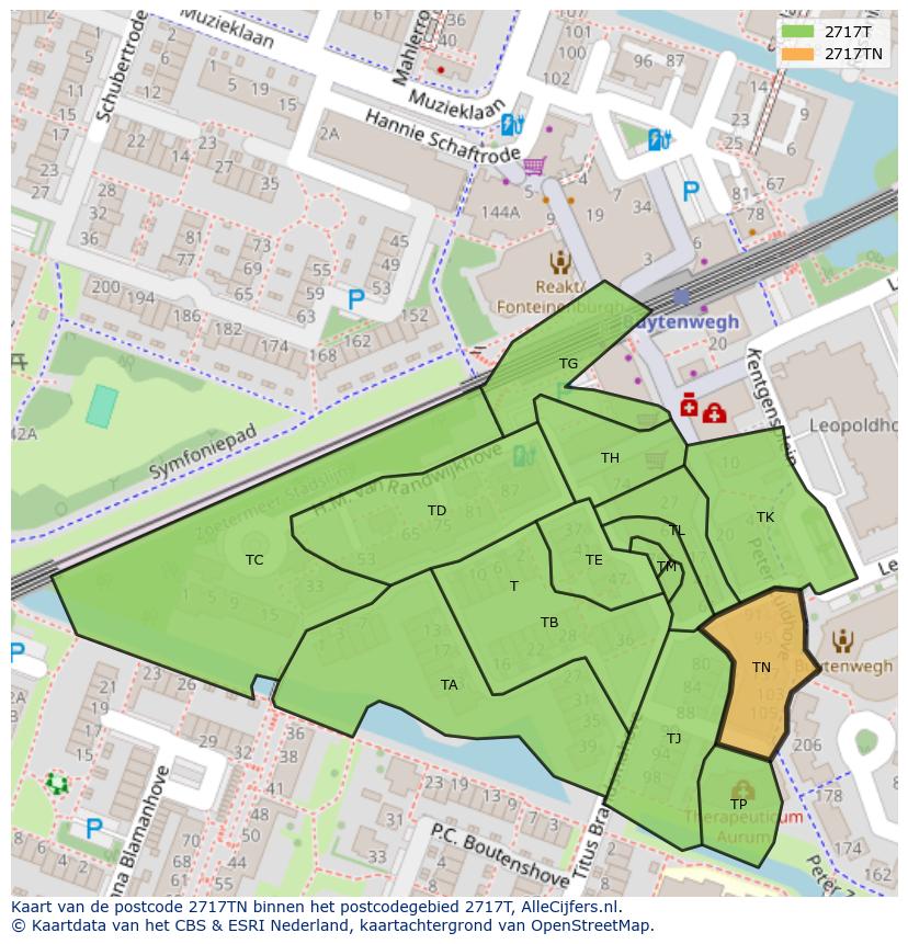 Afbeelding van het postcodegebied 2717 TN op de kaart.