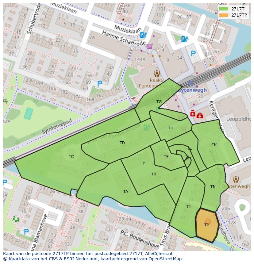 Afbeelding van het postcodegebied 2717 TP op de kaart.