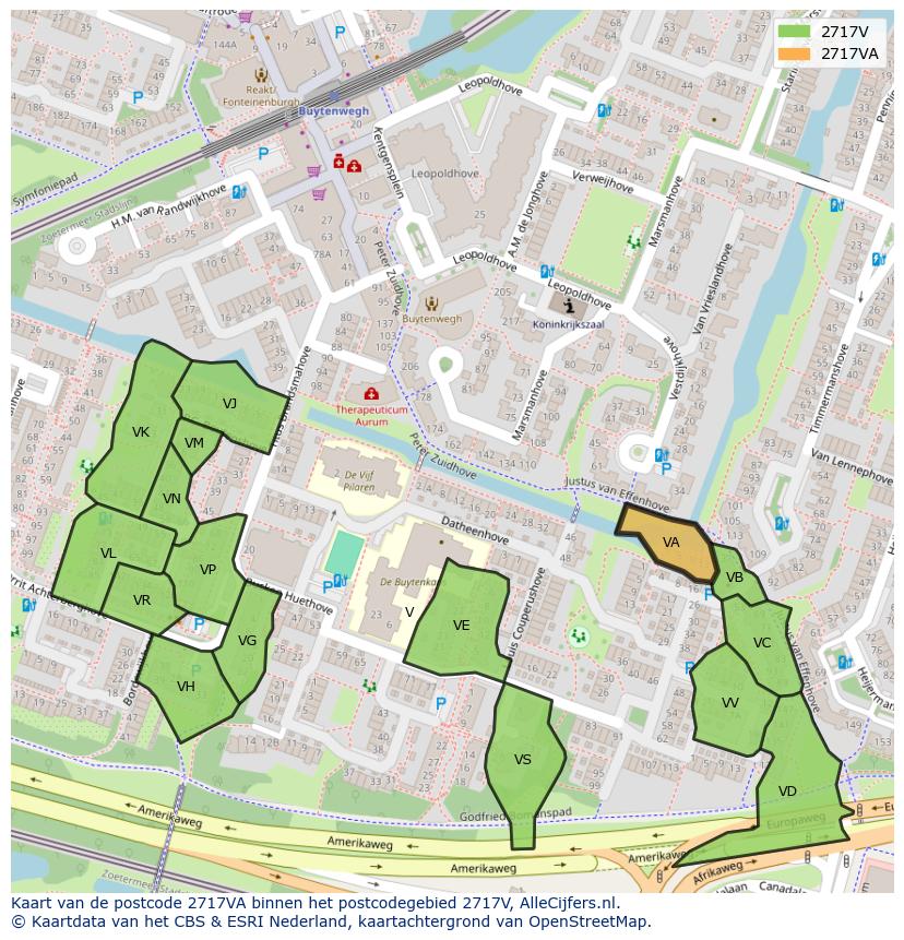 Afbeelding van het postcodegebied 2717 VA op de kaart.