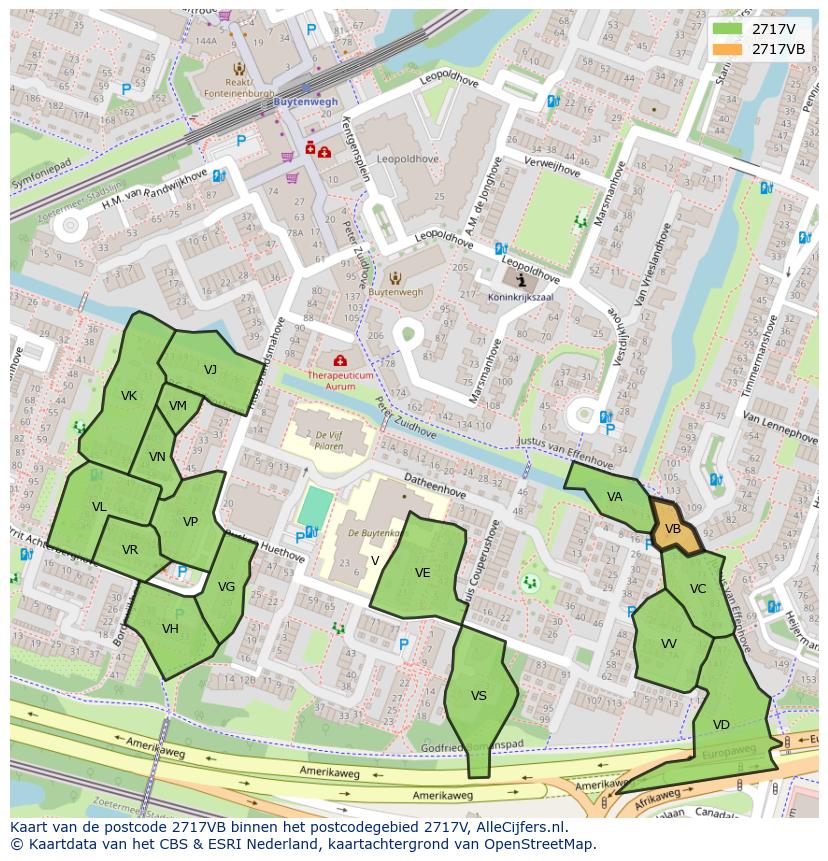 Afbeelding van het postcodegebied 2717 VB op de kaart.
