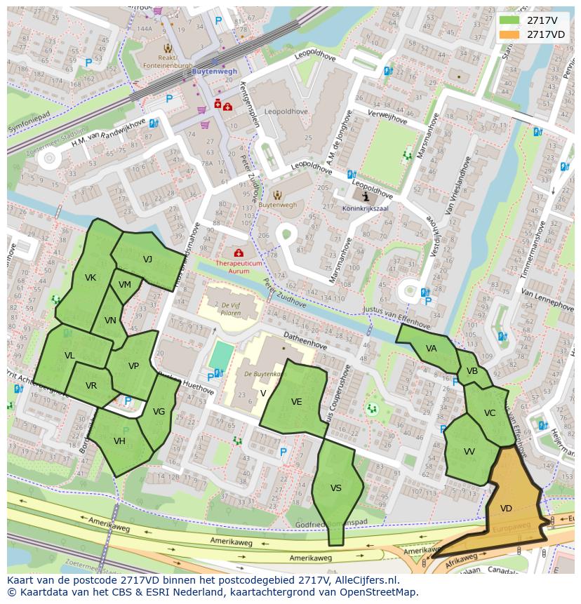 Afbeelding van het postcodegebied 2717 VD op de kaart.