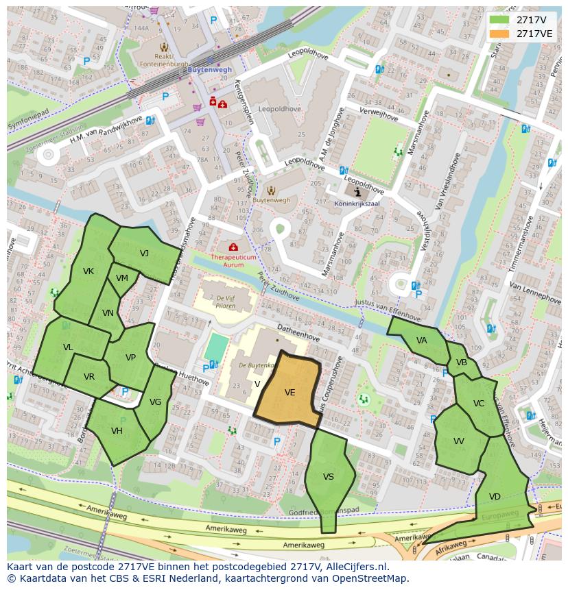 Afbeelding van het postcodegebied 2717 VE op de kaart.