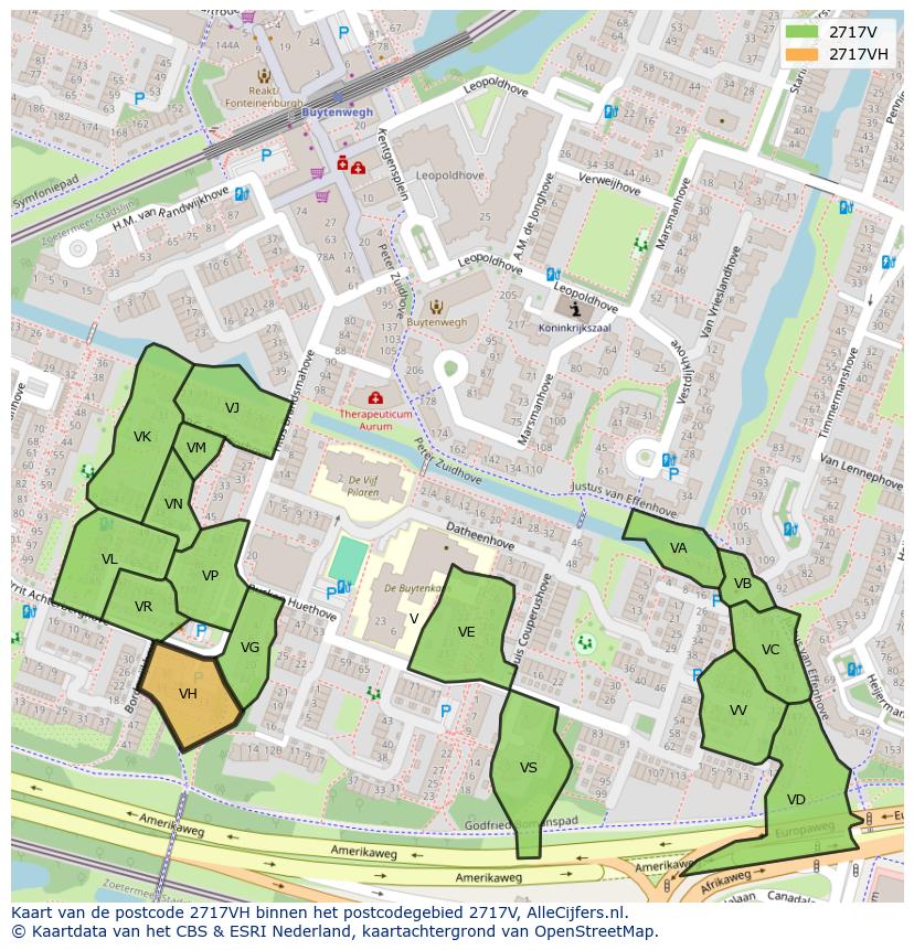 Afbeelding van het postcodegebied 2717 VH op de kaart.