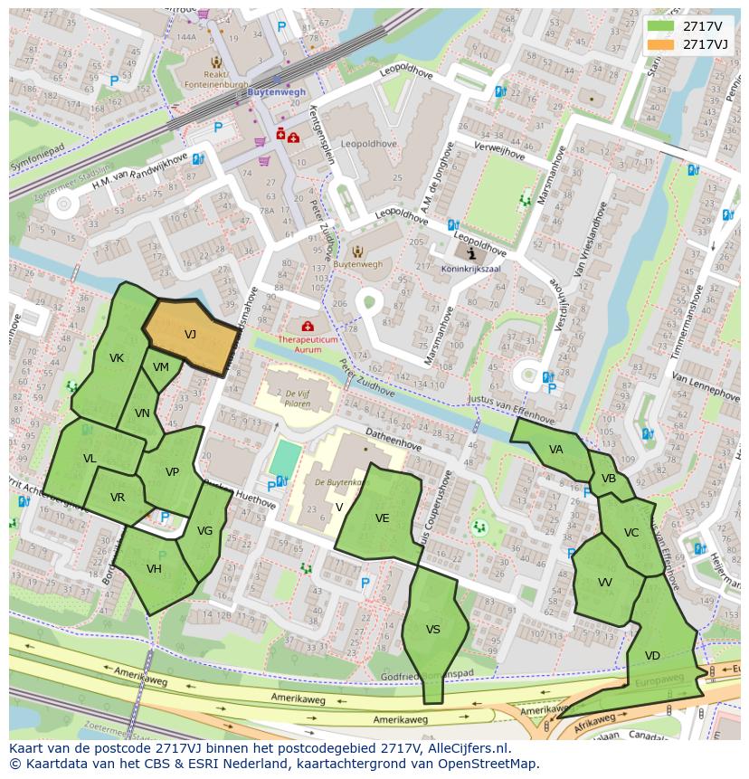 Afbeelding van het postcodegebied 2717 VJ op de kaart.