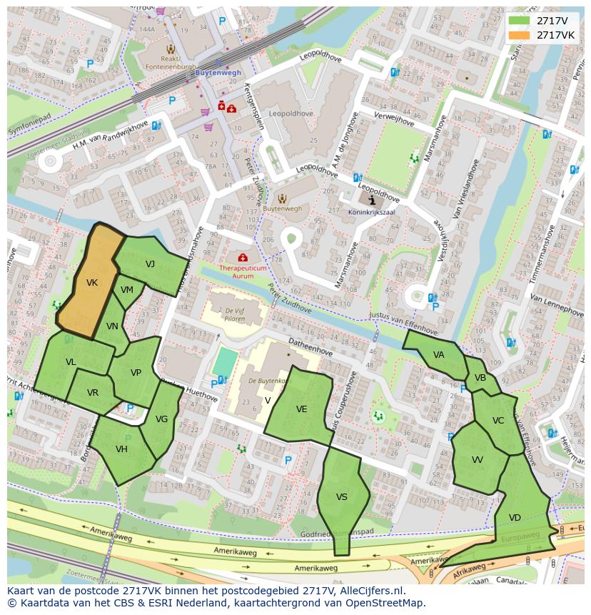 Afbeelding van het postcodegebied 2717 VK op de kaart.