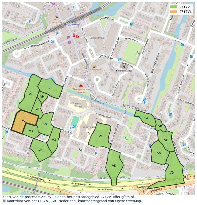 Afbeelding van het postcodegebied 2717 VL op de kaart.