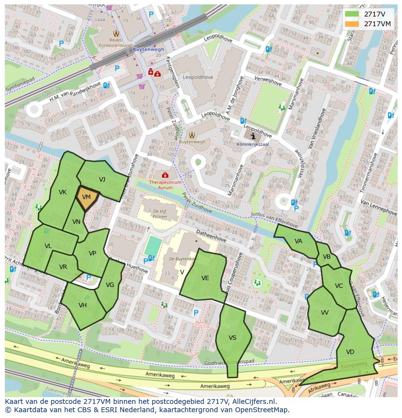 Afbeelding van het postcodegebied 2717 VM op de kaart.