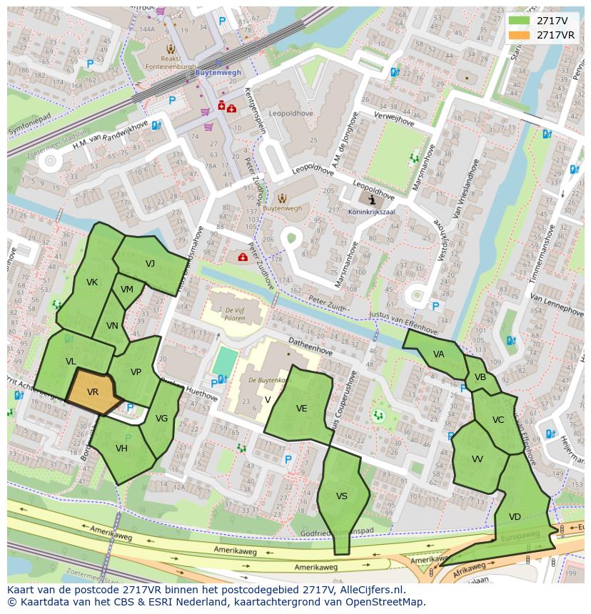 Afbeelding van het postcodegebied 2717 VR op de kaart.