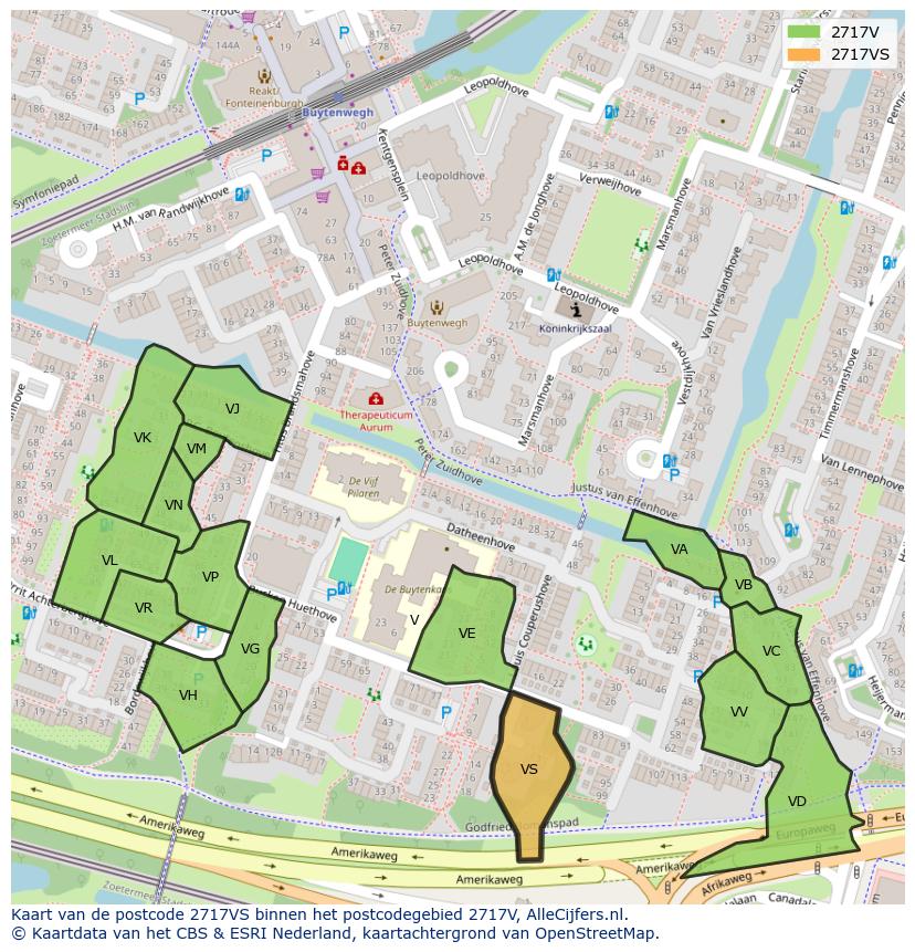 Afbeelding van het postcodegebied 2717 VS op de kaart.