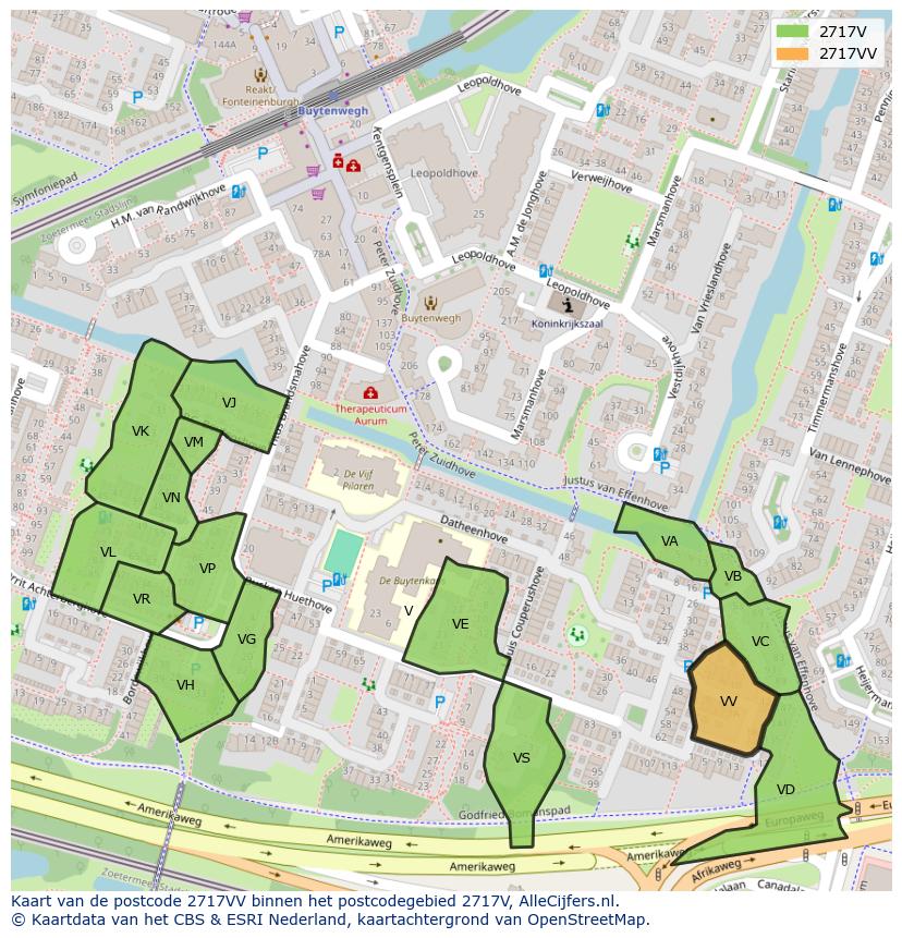 Afbeelding van het postcodegebied 2717 VV op de kaart.