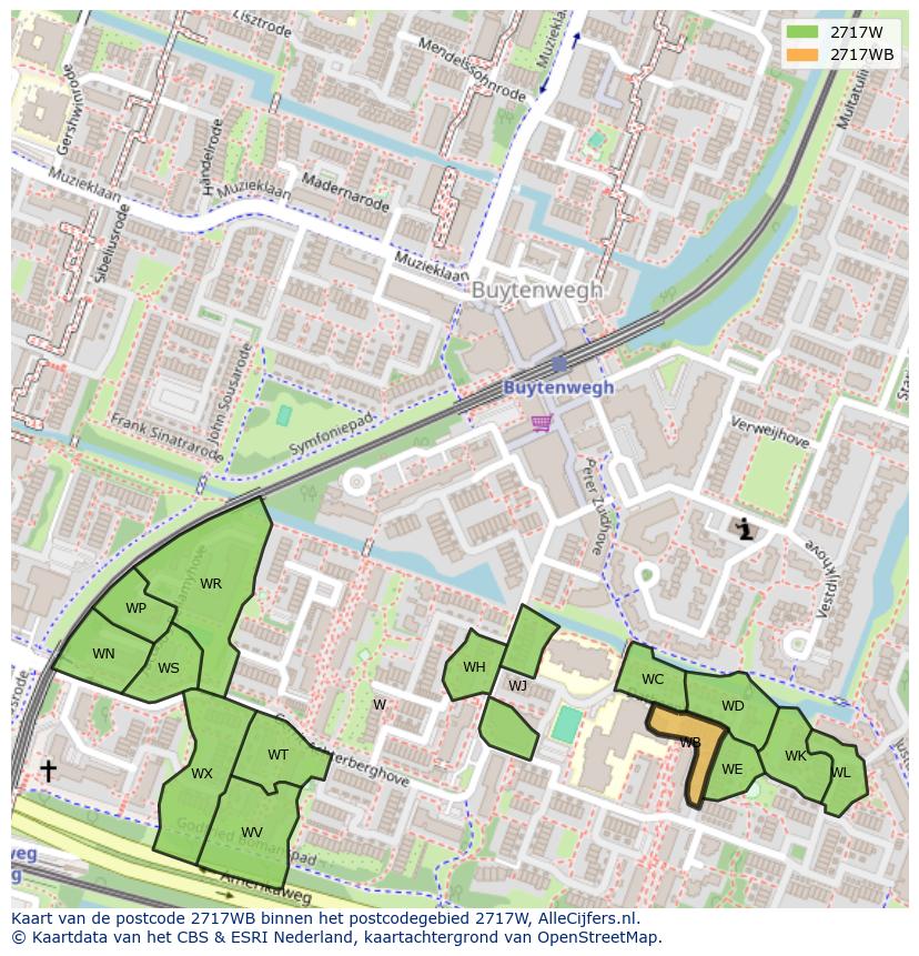 Afbeelding van het postcodegebied 2717 WB op de kaart.