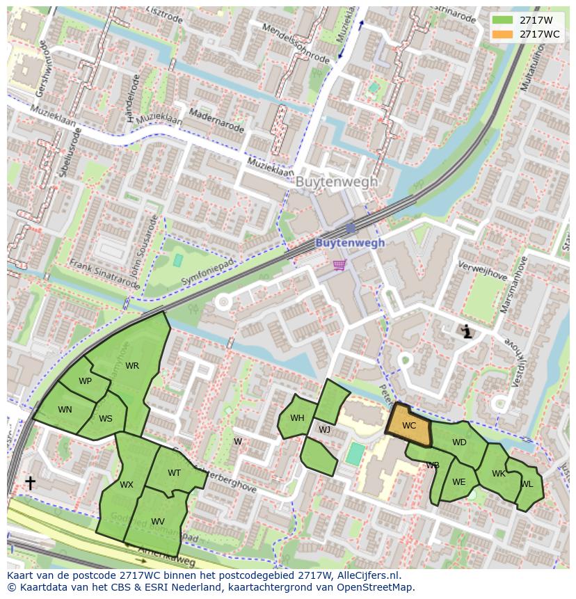 Afbeelding van het postcodegebied 2717 WC op de kaart.