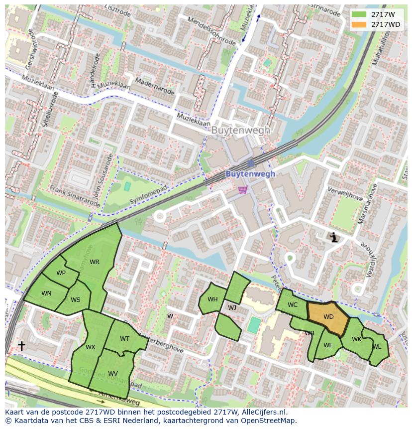 Afbeelding van het postcodegebied 2717 WD op de kaart.
