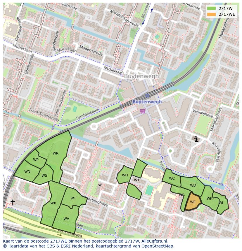 Afbeelding van het postcodegebied 2717 WE op de kaart.