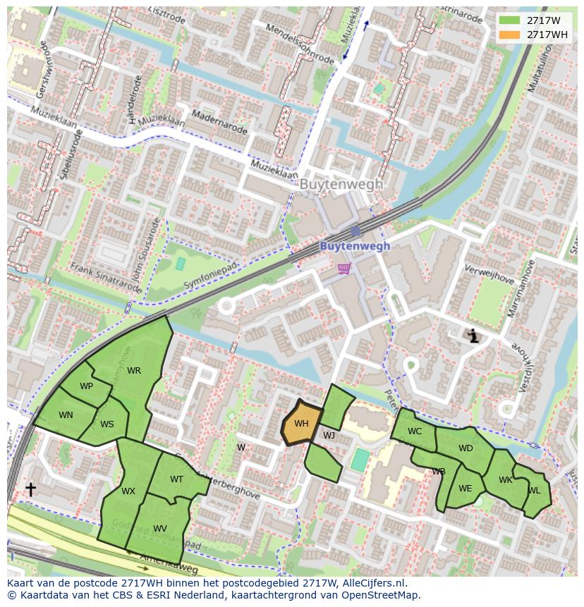 Afbeelding van het postcodegebied 2717 WH op de kaart.