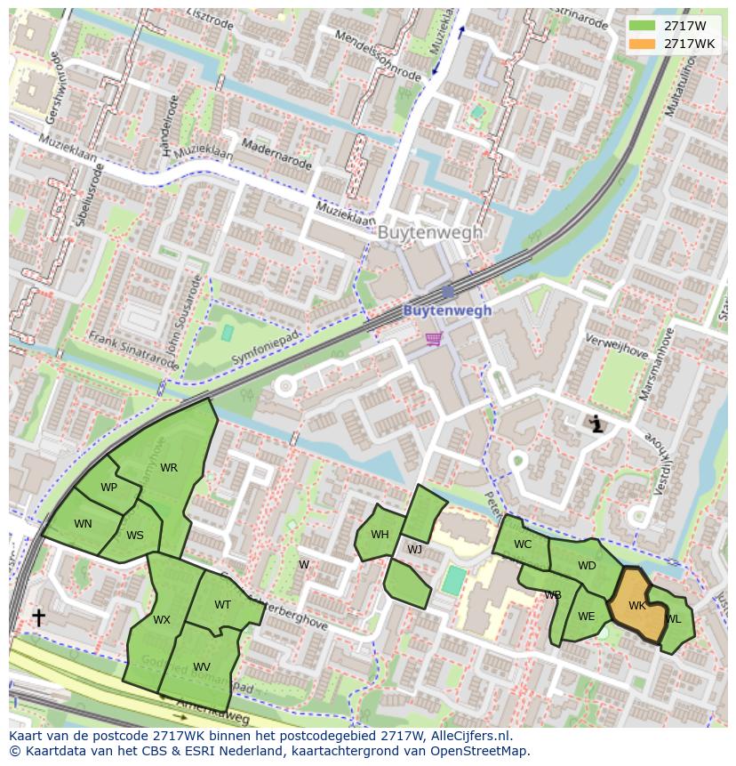Afbeelding van het postcodegebied 2717 WK op de kaart.