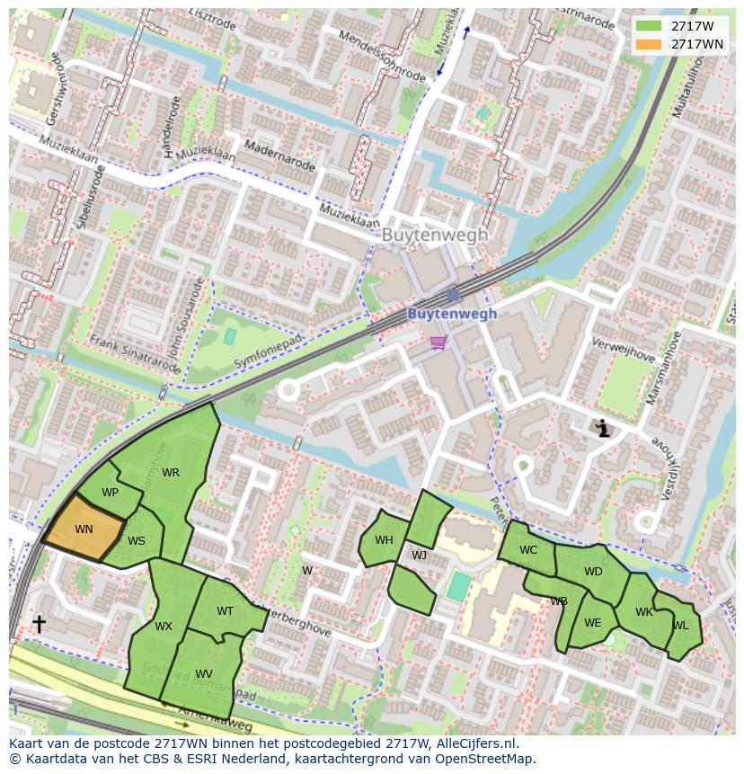 Afbeelding van het postcodegebied 2717 WN op de kaart.
