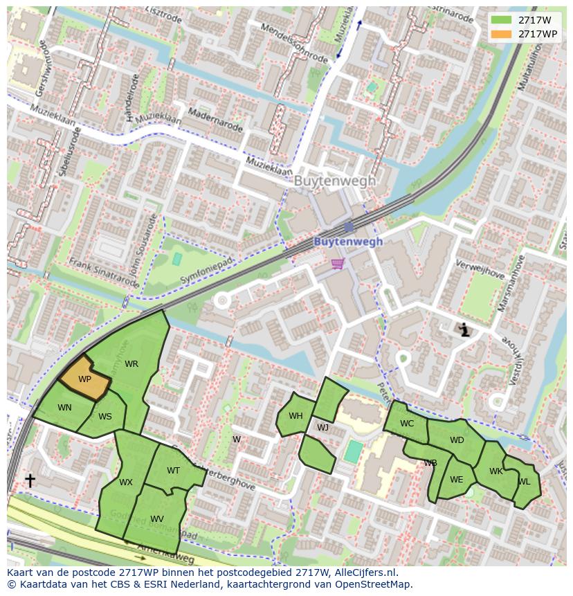 Afbeelding van het postcodegebied 2717 WP op de kaart.