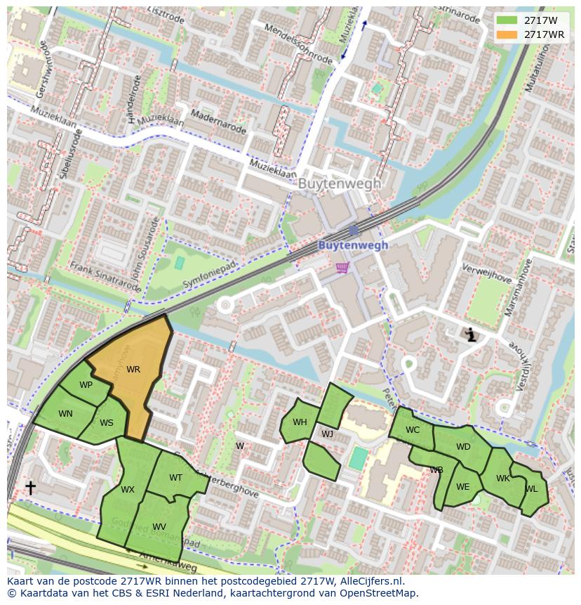 Afbeelding van het postcodegebied 2717 WR op de kaart.