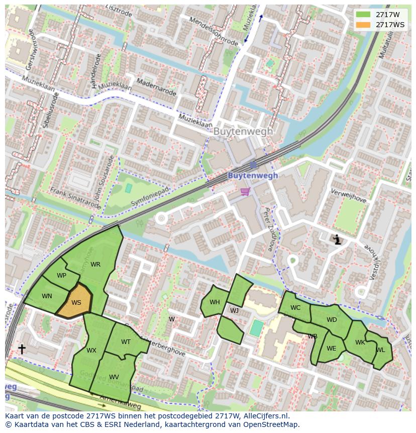 Afbeelding van het postcodegebied 2717 WS op de kaart.