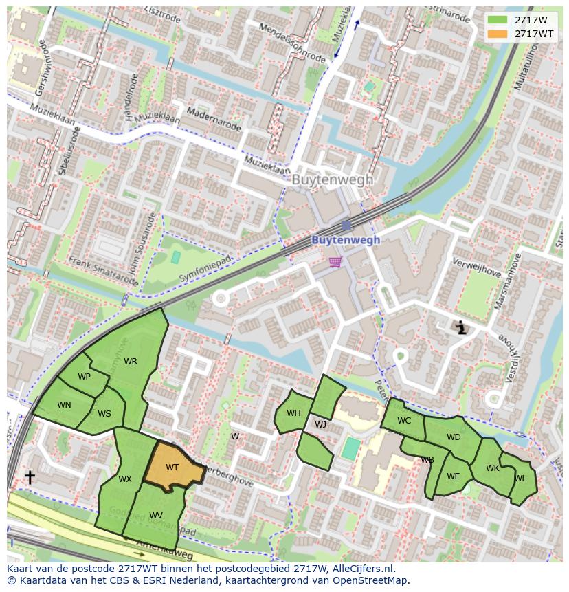 Afbeelding van het postcodegebied 2717 WT op de kaart.