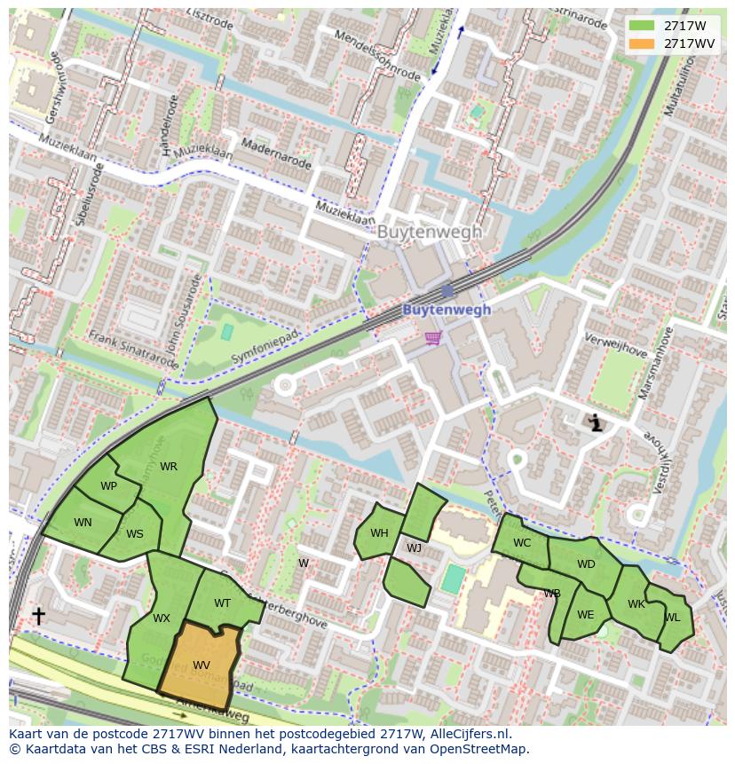Afbeelding van het postcodegebied 2717 WV op de kaart.