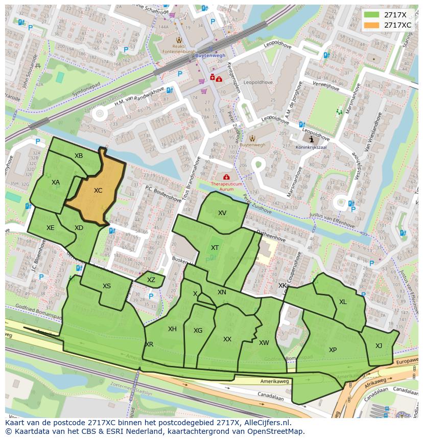 Afbeelding van het postcodegebied 2717 XC op de kaart.