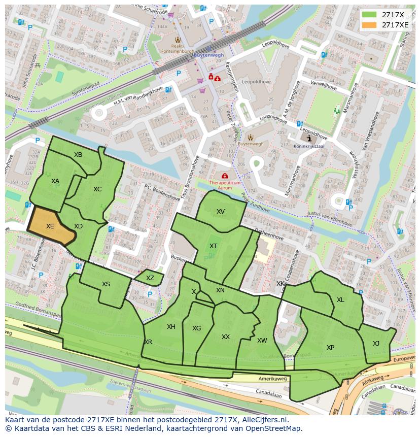 Afbeelding van het postcodegebied 2717 XE op de kaart.
