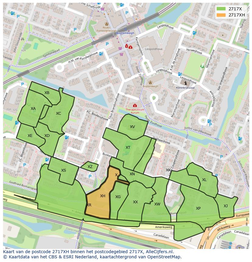 Afbeelding van het postcodegebied 2717 XH op de kaart.