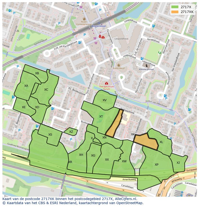 Afbeelding van het postcodegebied 2717 XK op de kaart.