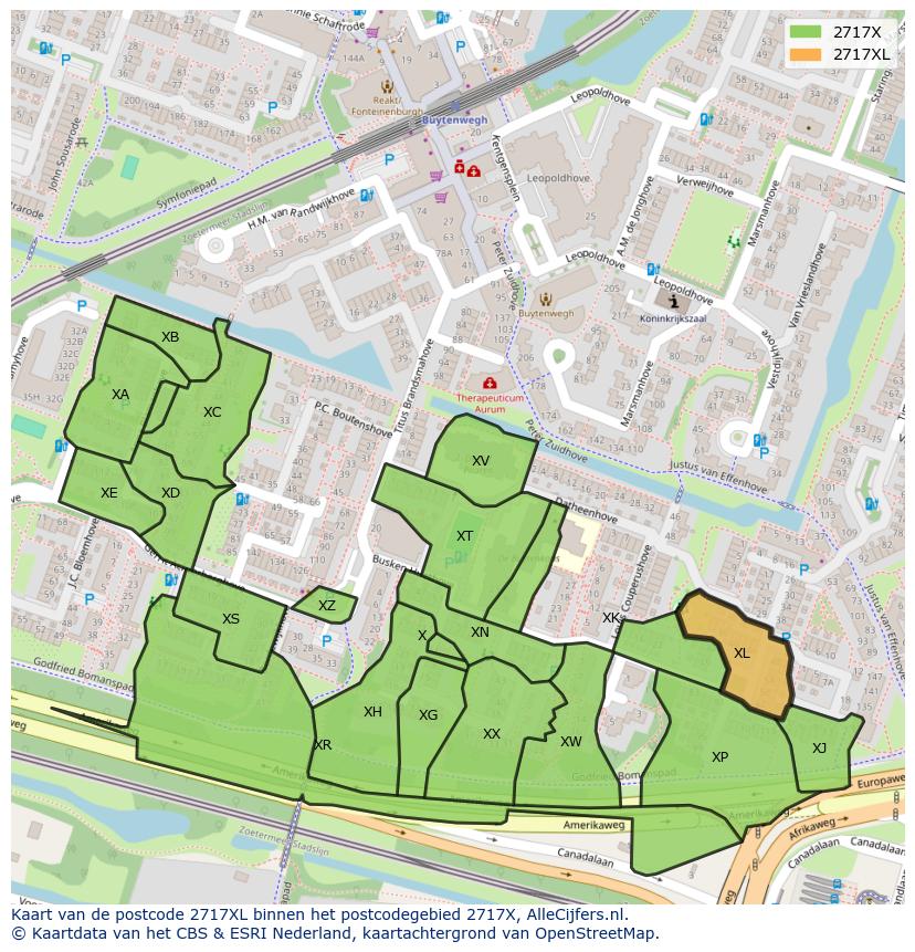 Afbeelding van het postcodegebied 2717 XL op de kaart.