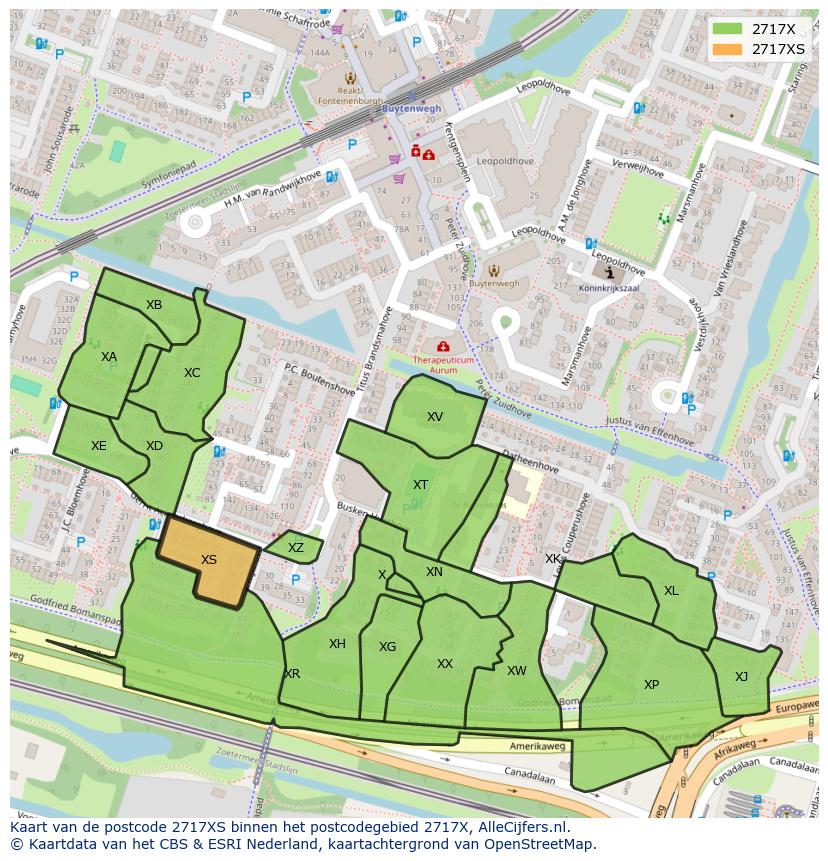 Afbeelding van het postcodegebied 2717 XS op de kaart.