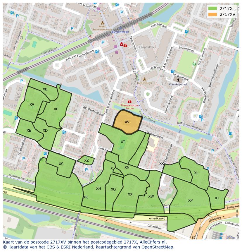 Afbeelding van het postcodegebied 2717 XV op de kaart.