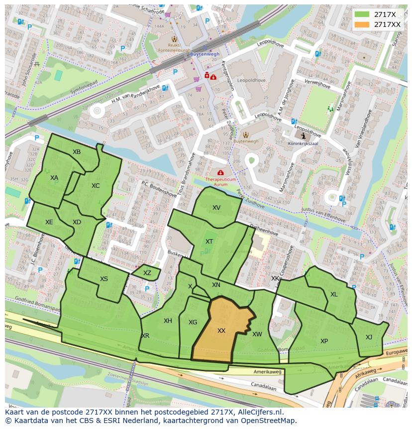 Afbeelding van het postcodegebied 2717 XX op de kaart.