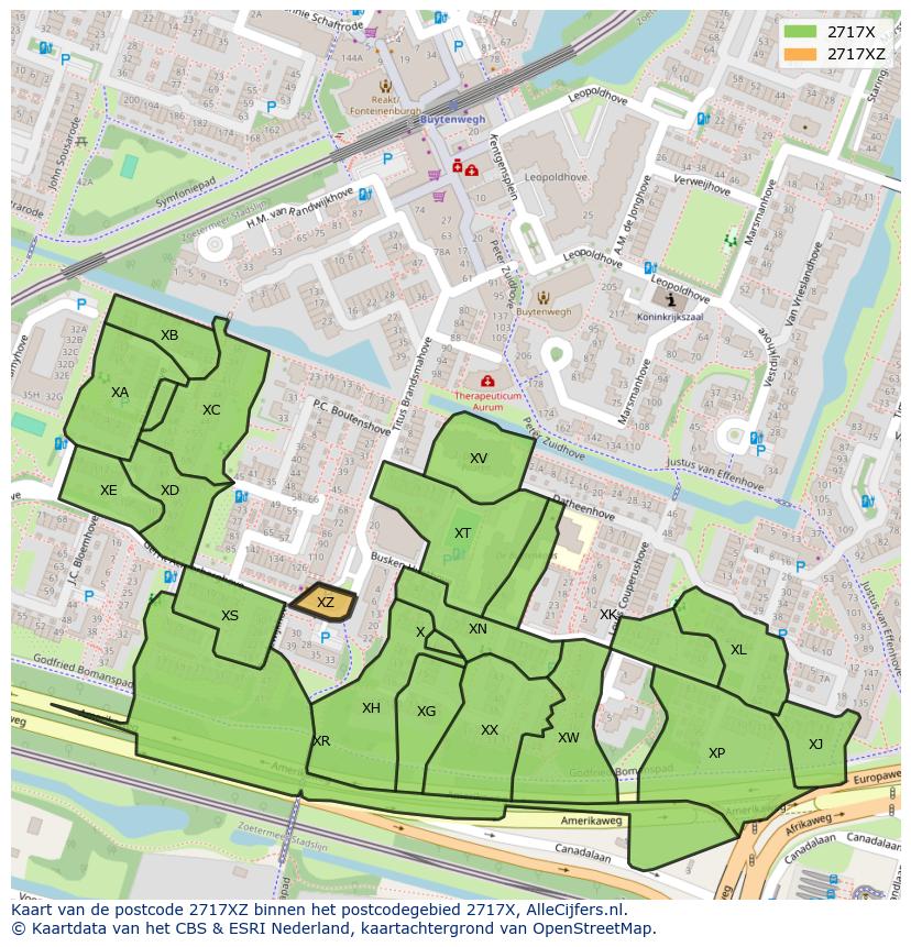 Afbeelding van het postcodegebied 2717 XZ op de kaart.