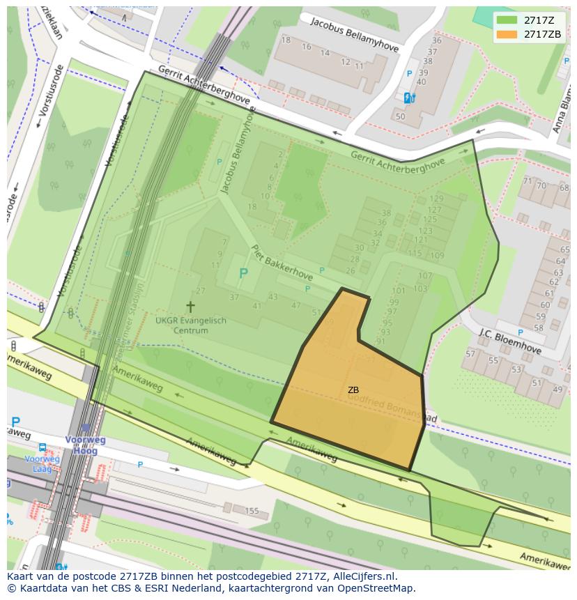 Afbeelding van het postcodegebied 2717 ZB op de kaart.