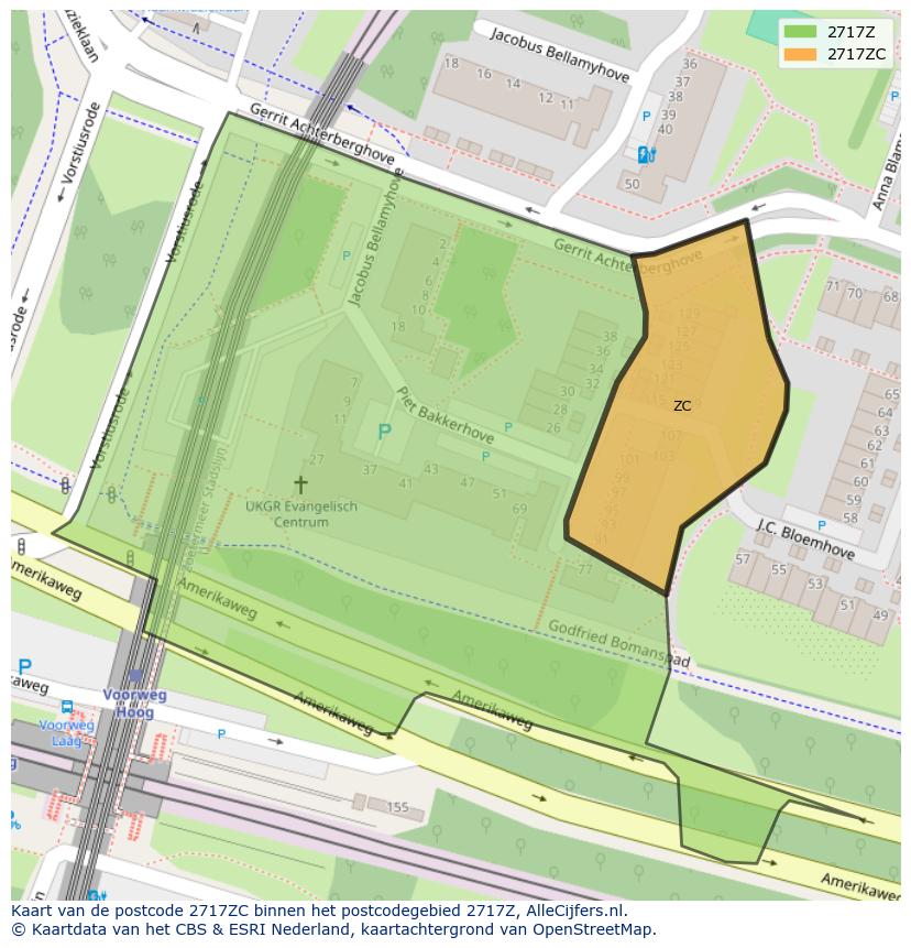 Afbeelding van het postcodegebied 2717 ZC op de kaart.