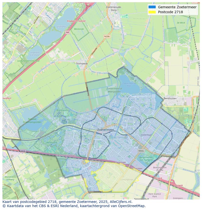 Afbeelding van het postcodegebied 2718 op de kaart.