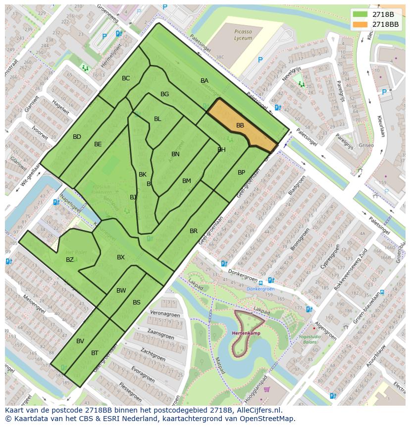 Afbeelding van het postcodegebied 2718 BB op de kaart.
