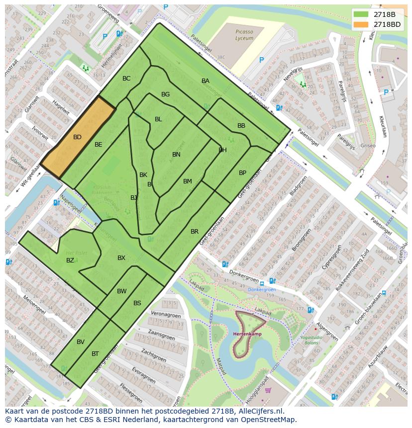 Afbeelding van het postcodegebied 2718 BD op de kaart.