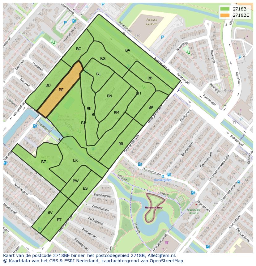 Afbeelding van het postcodegebied 2718 BE op de kaart.