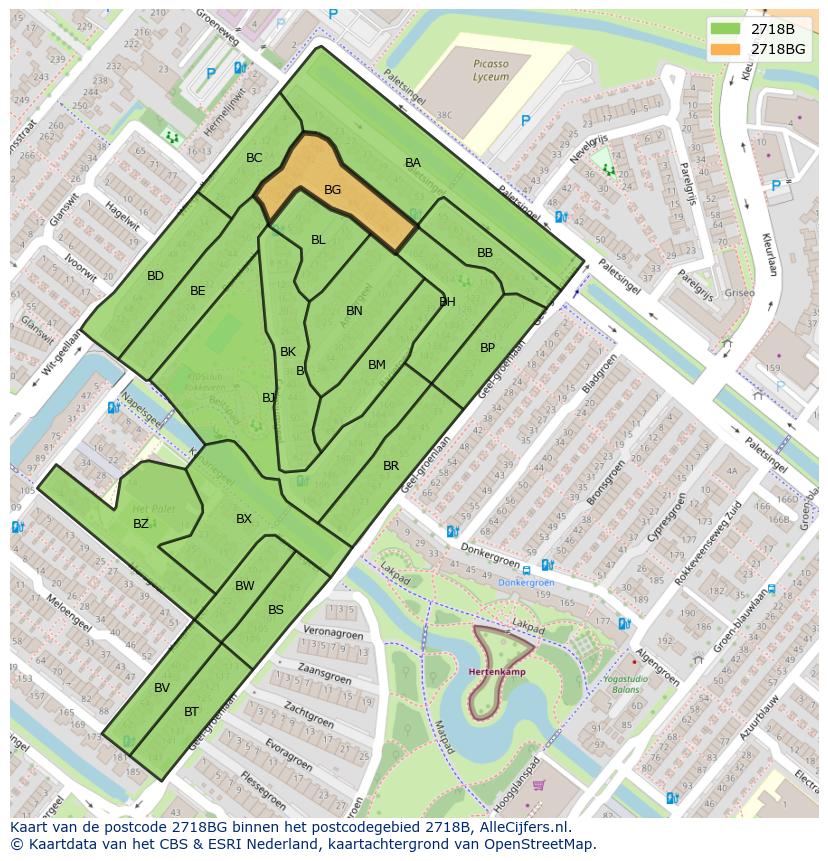 Afbeelding van het postcodegebied 2718 BG op de kaart.