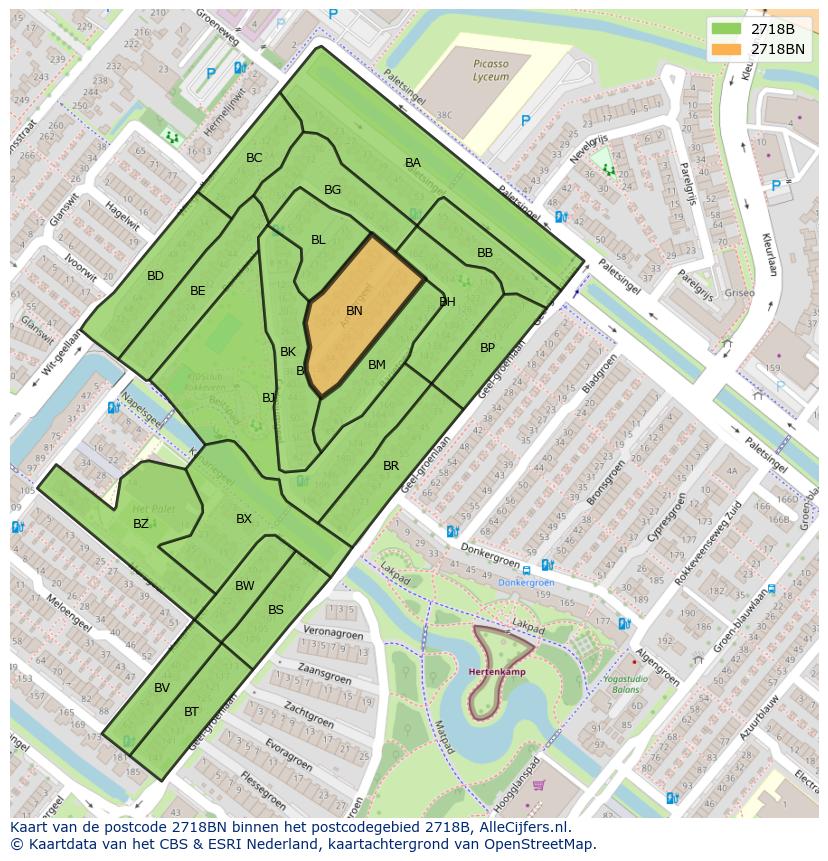 Afbeelding van het postcodegebied 2718 BN op de kaart.