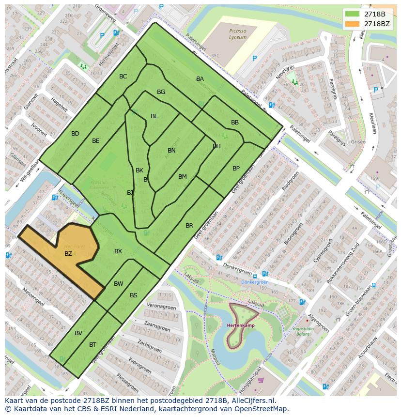 Afbeelding van het postcodegebied 2718 BZ op de kaart.