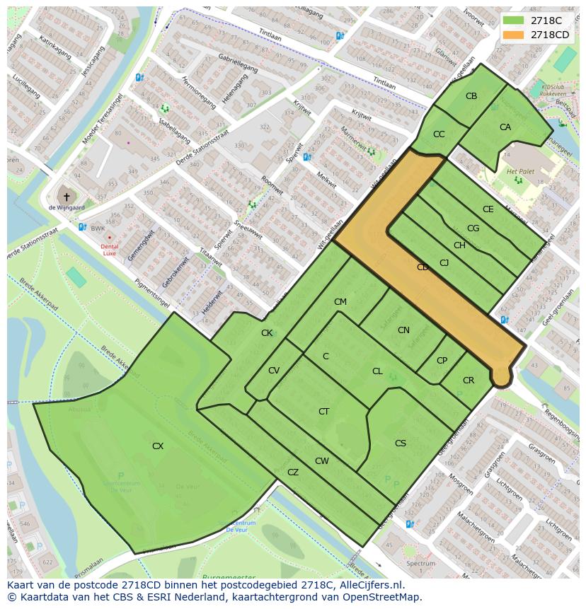 Afbeelding van het postcodegebied 2718 CD op de kaart.