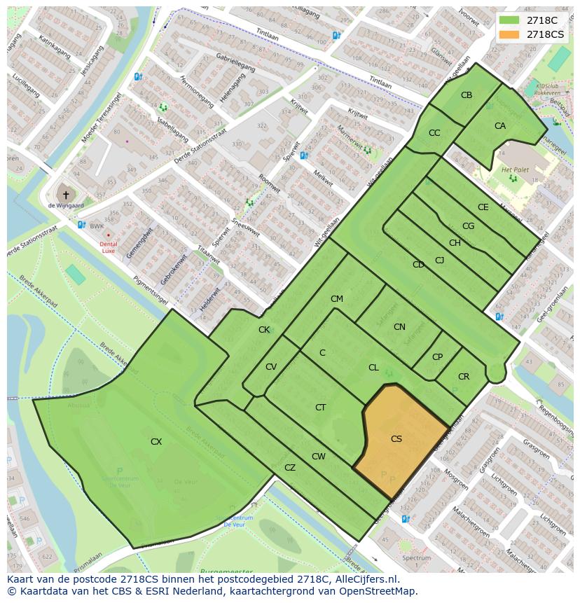Afbeelding van het postcodegebied 2718 CS op de kaart.