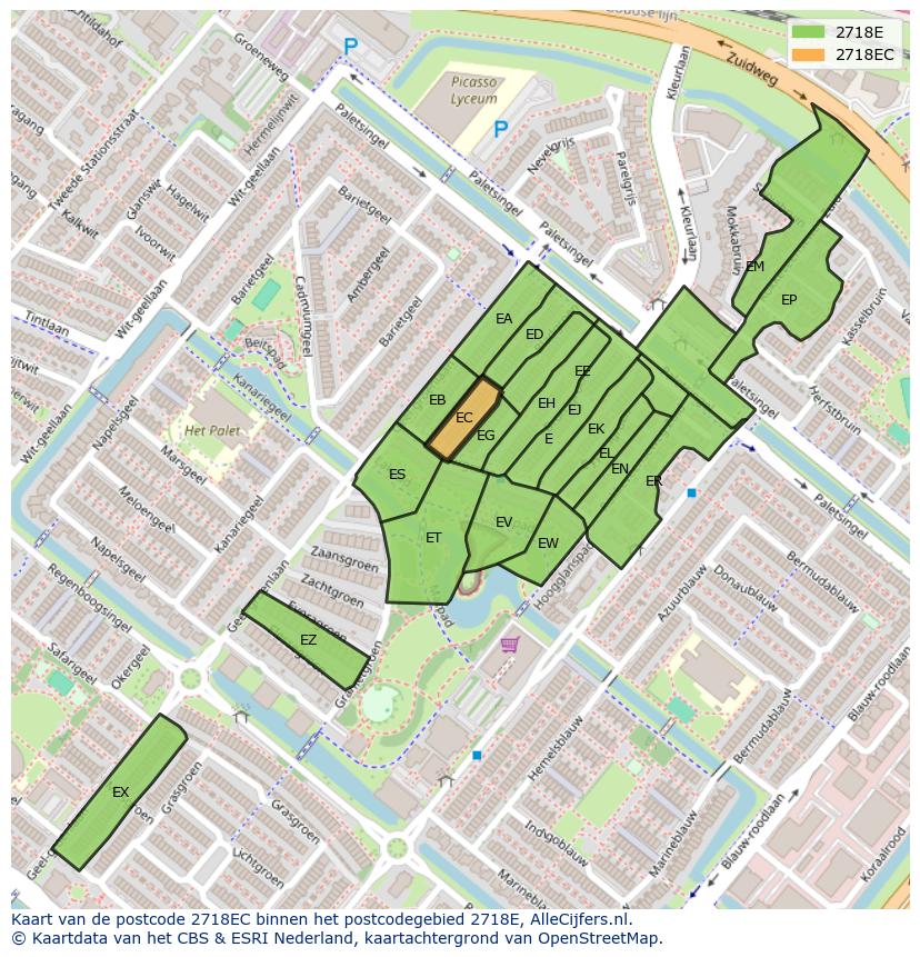 Afbeelding van het postcodegebied 2718 EC op de kaart.