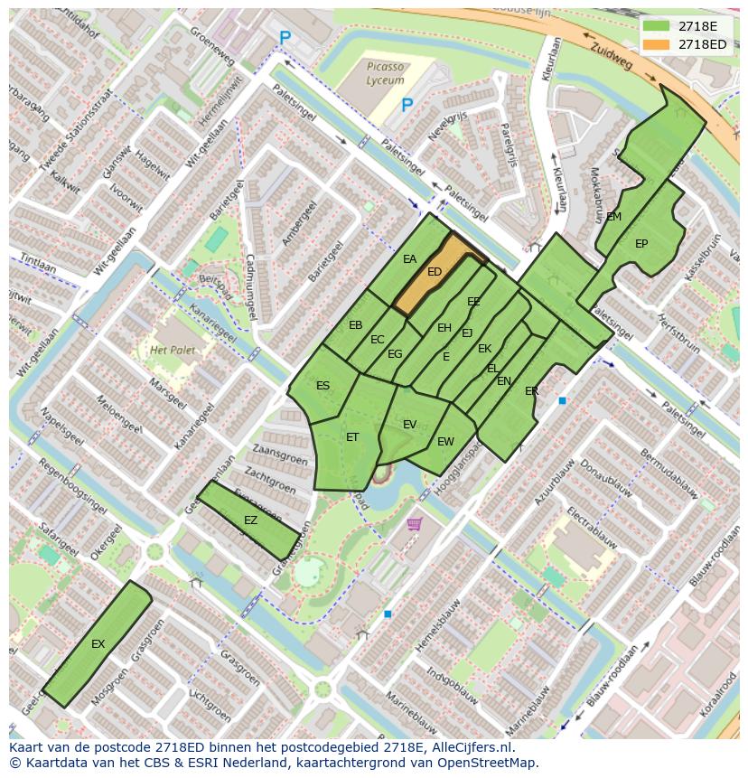 Afbeelding van het postcodegebied 2718 ED op de kaart.